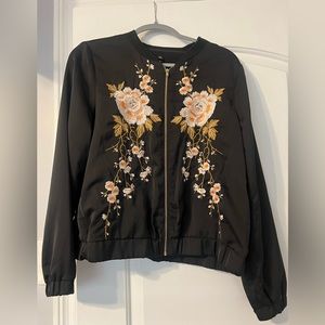 Floral zip up bomber jacket
